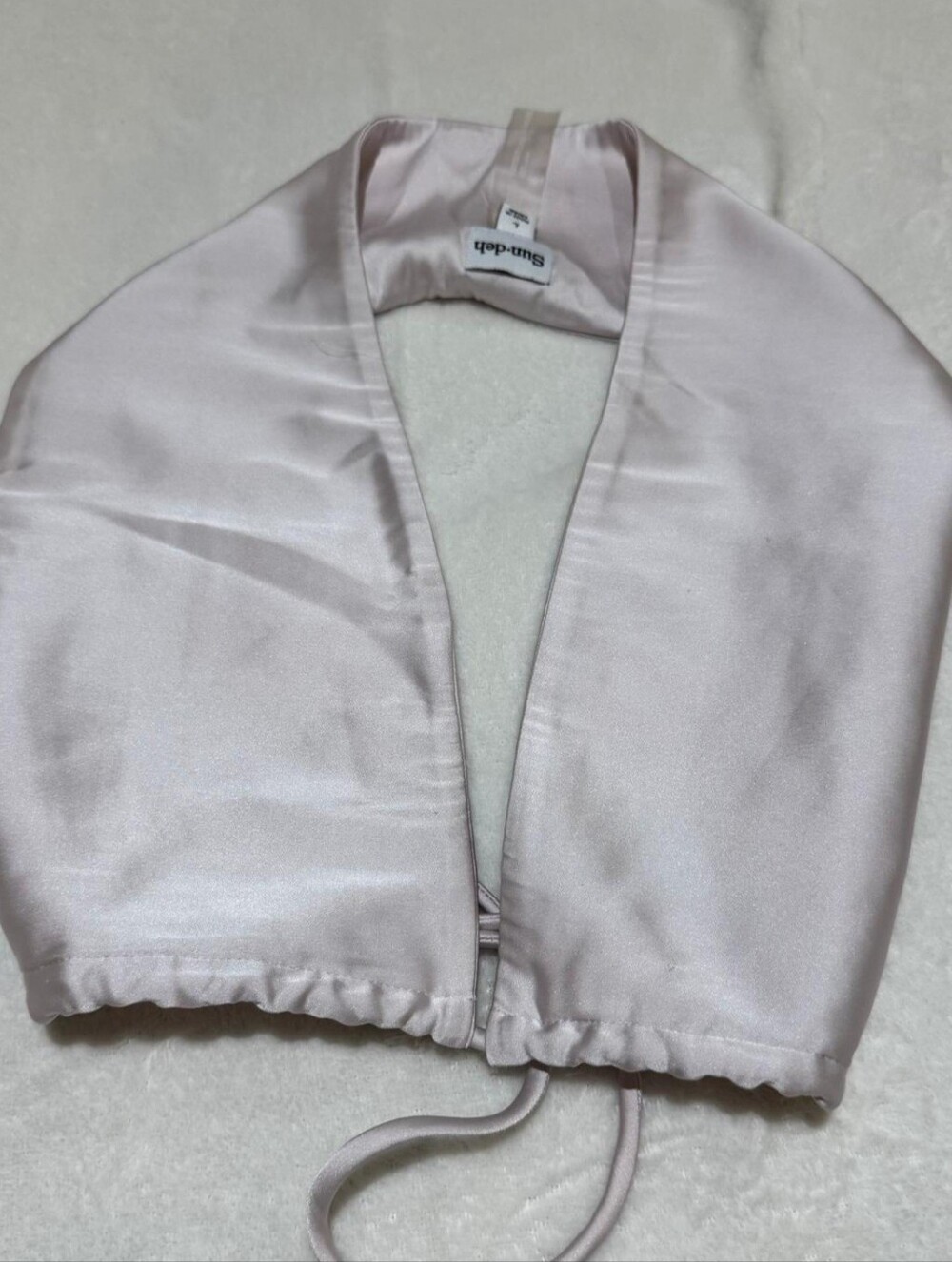 SUN-DEH Champagne Pink Satin Halter Neck Crop Top Keyhole Tie Back Y2K Baddie L
